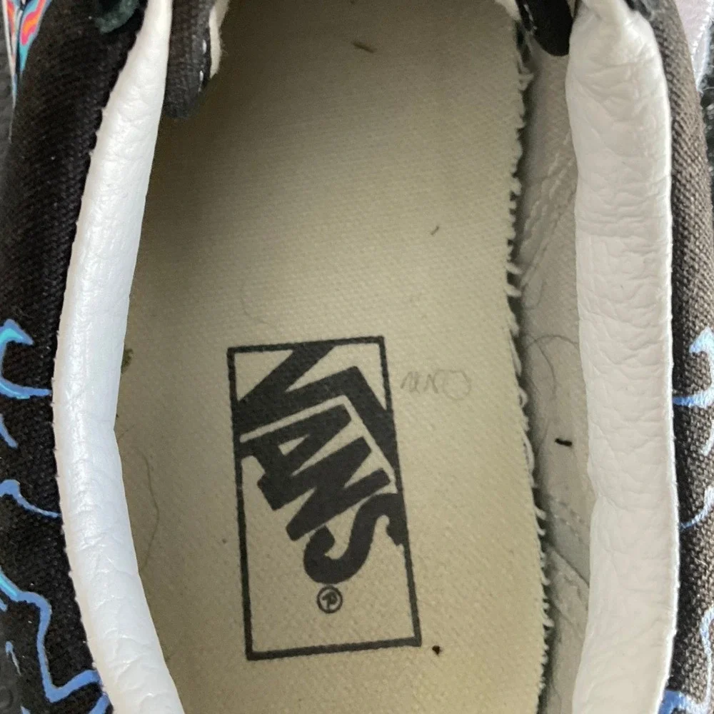 Vans Old Skool Black Multi Color Lightning Flame Skate Shoes Mens 9.5 Womens 11